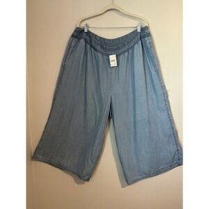 Cato Est 1946 Denim Chambray Wide-leg Culottes Gaucho Capris Light Wash Sz 22/24